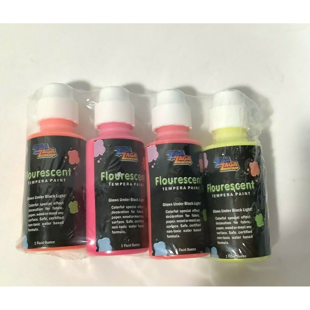 4 Pack Fluorescent Black Light Paint 1 oz  Glows Blacklight yellow orange‎ pink
